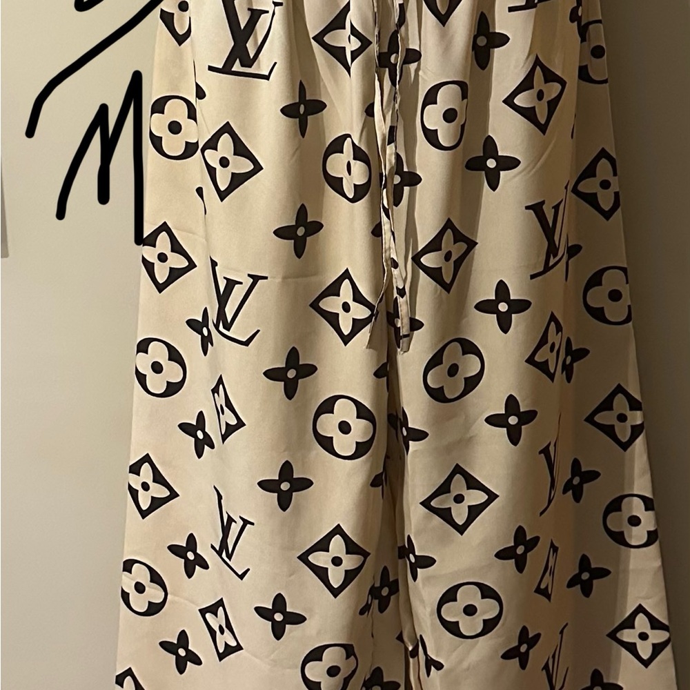 Louis Vuitton Cream and Black Wide Leg Pants